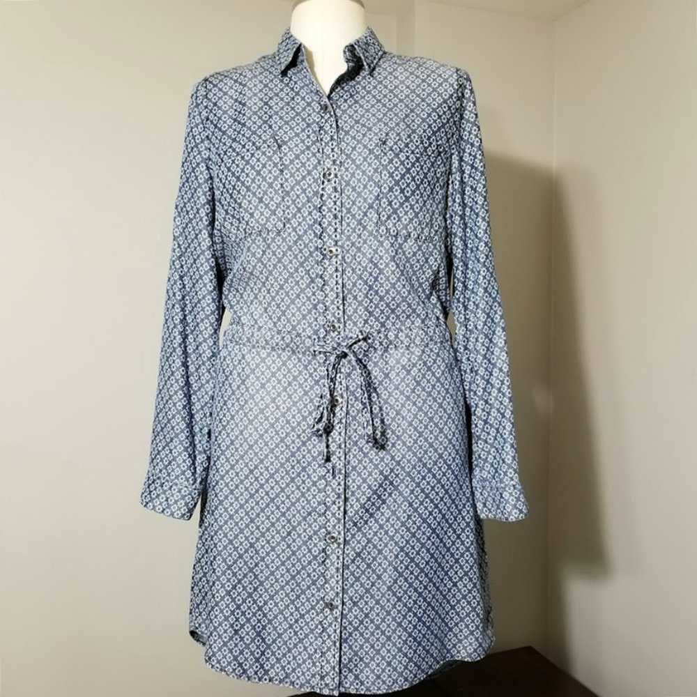 NEW Max Jeans Shirt Dress L Womens Blue Soft Tencel Long Sleeve Button Front